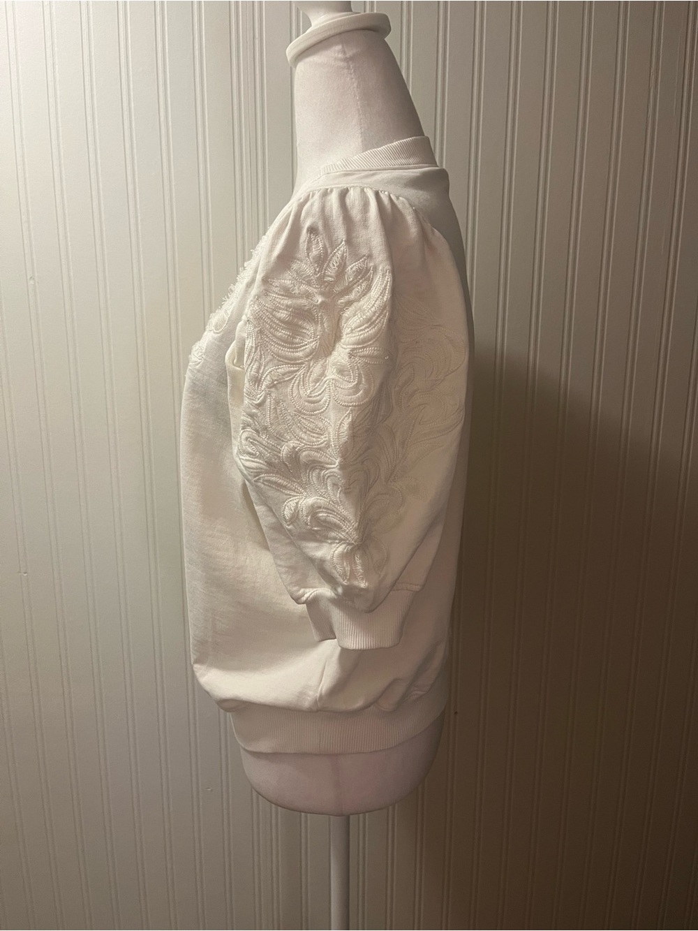 Anthropologie Cream Embroidered Puff-Sleeve Sweatshirt - Picture 3 of 7